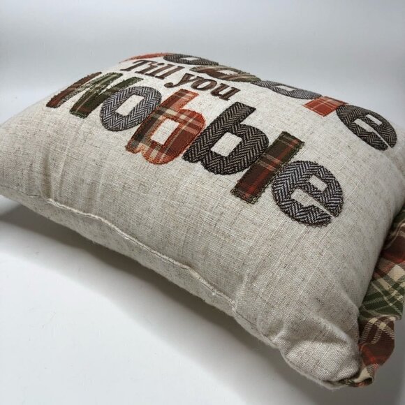 THANKSGIVING Fall Turkey Country Harvest Tweed Brown Cream Orange Plaid Pillow - Picture 2 of 15
